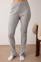 Gri Melanj Çizgili Yarım Patlı Fitilli Örme Pijama Takımı THMAW26PT00041