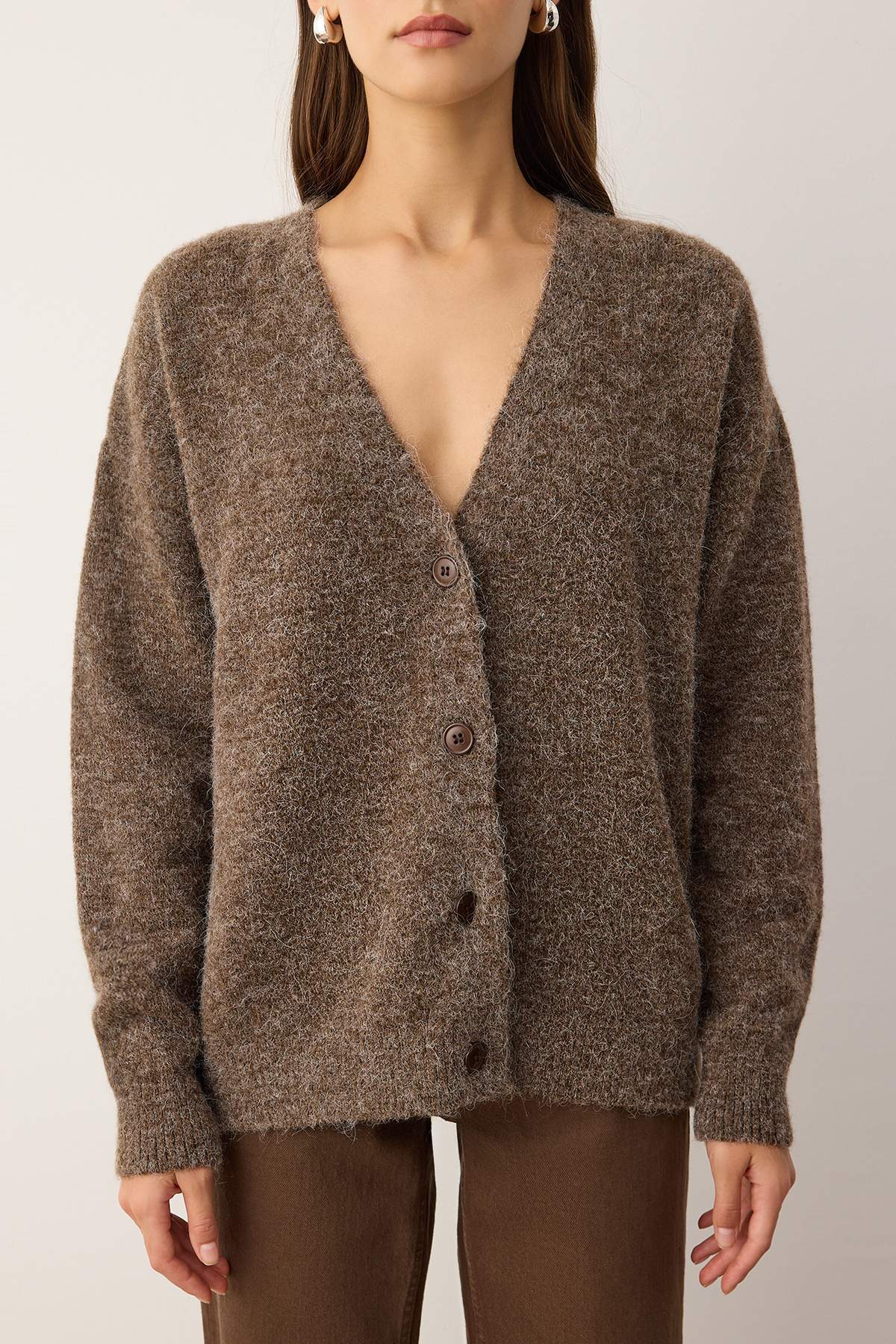 Trendyolmilla Wardrobe Essentials Bordo Alpaca Karışımlı Basic Triko Hırka TWOAW26HI00265