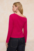 Trendyolmilla Kırmızı Büzgü/Drape Detaylı Dökümlü Asimetrik Yaka Örme Bluz TWOAW26BZ00138