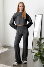 Trendyolmilla Kahverengi Wide Leg/İspanyol Paça Yüksek Bel İnterlok Esnek Örme Pantolon TWOAW25PL00006