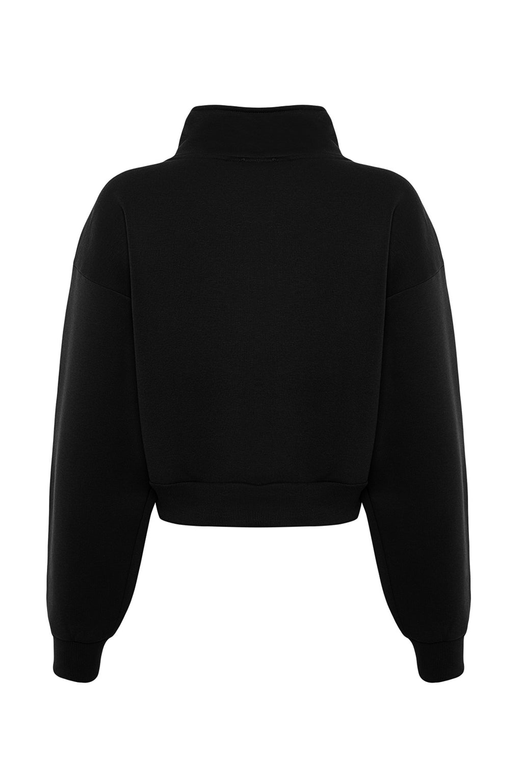 Trendyolmilla Siyah Rahat Kesim Crop Basic Fermuarlı Dik Yaka Kalın İçi Polarlı Örme Sweatshirt TWOAW24SW00221