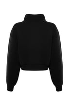 Trendyolmilla Siyah Rahat Kesim Crop Basic Fermuarlı Dik Yaka Kalın İçi Polarlı Örme Sweatshirt TWOAW24SW00221
