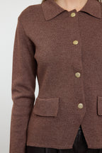 Trendyolmilla Kahverengi Düğme Detaylı Premium/Özel İplik Fitted/Vücudu Saran Triko Hırka TWOAW25HI00151