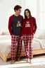 Kadın Couple/Çift Bordo %100 Pamuklu Yılbaşı Temalı Ekoseli Örme Pijama Takımı THMAW26PT00170