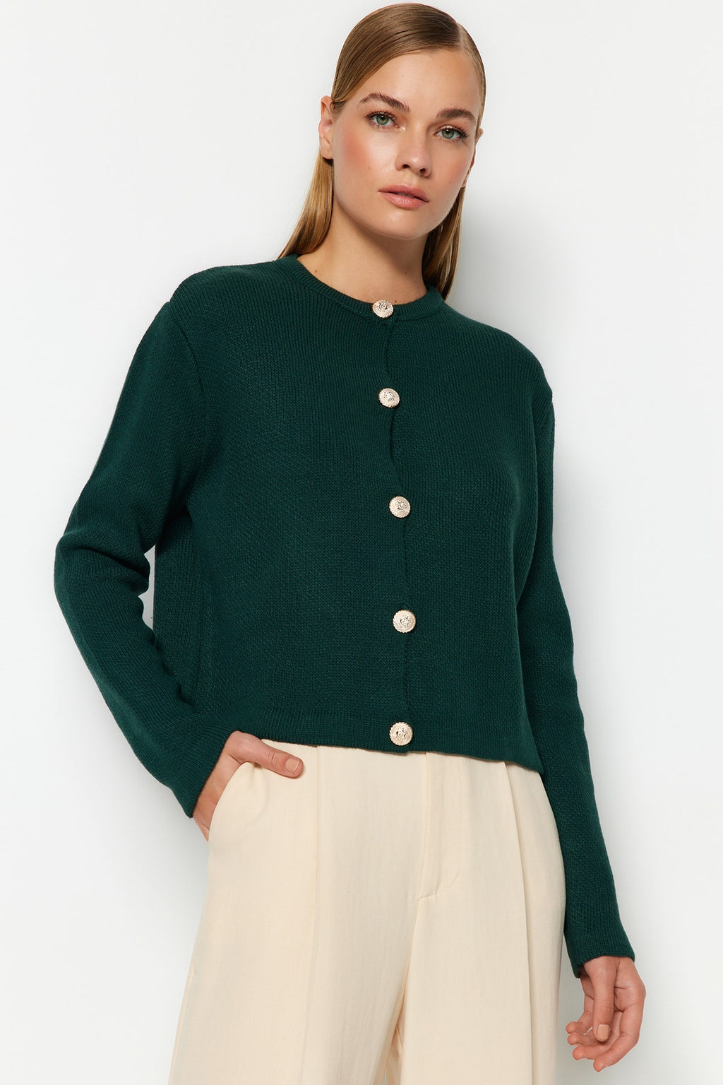 Trendyolmilla Siyah Basic Ceket Görünümlü Triko Hırka TWOAW24HI00090