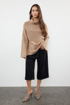 Trendyolmilla Vizon Yumuşak Dokulu Balıkçı Yaka Geniş Kalıp Triko Kazak TWOAW24KZ00426