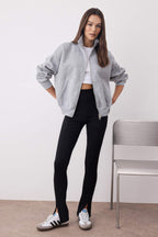 Trendyolmilla Siyah Oversize/Geniş Kalıp Fermuarlı Dik Yaka Kalın Örme Sweatshirt TWOAW26SW00070
