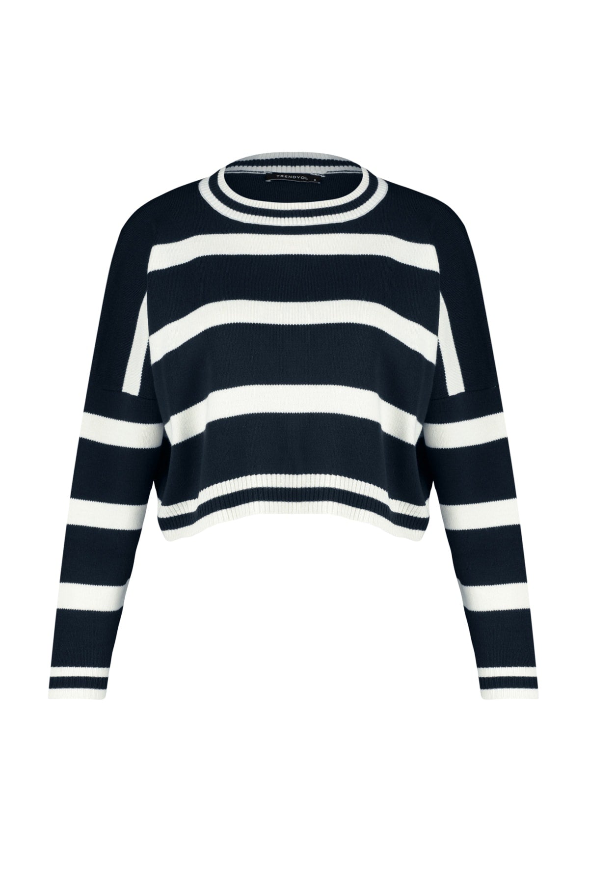 Trendyolmilla Lacivert Crop Çizgili Triko Kazak TWOAW23KZ00205