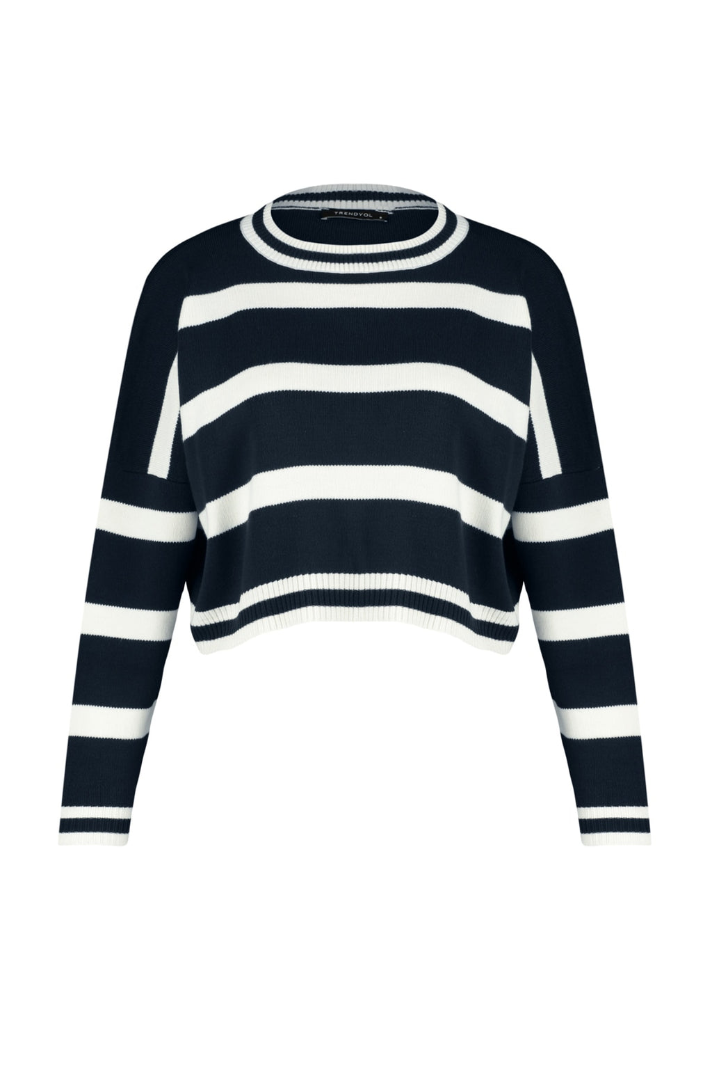 Trendyolmilla Lacivert Crop Çizgili Triko Kazak TWOAW23KZ00205