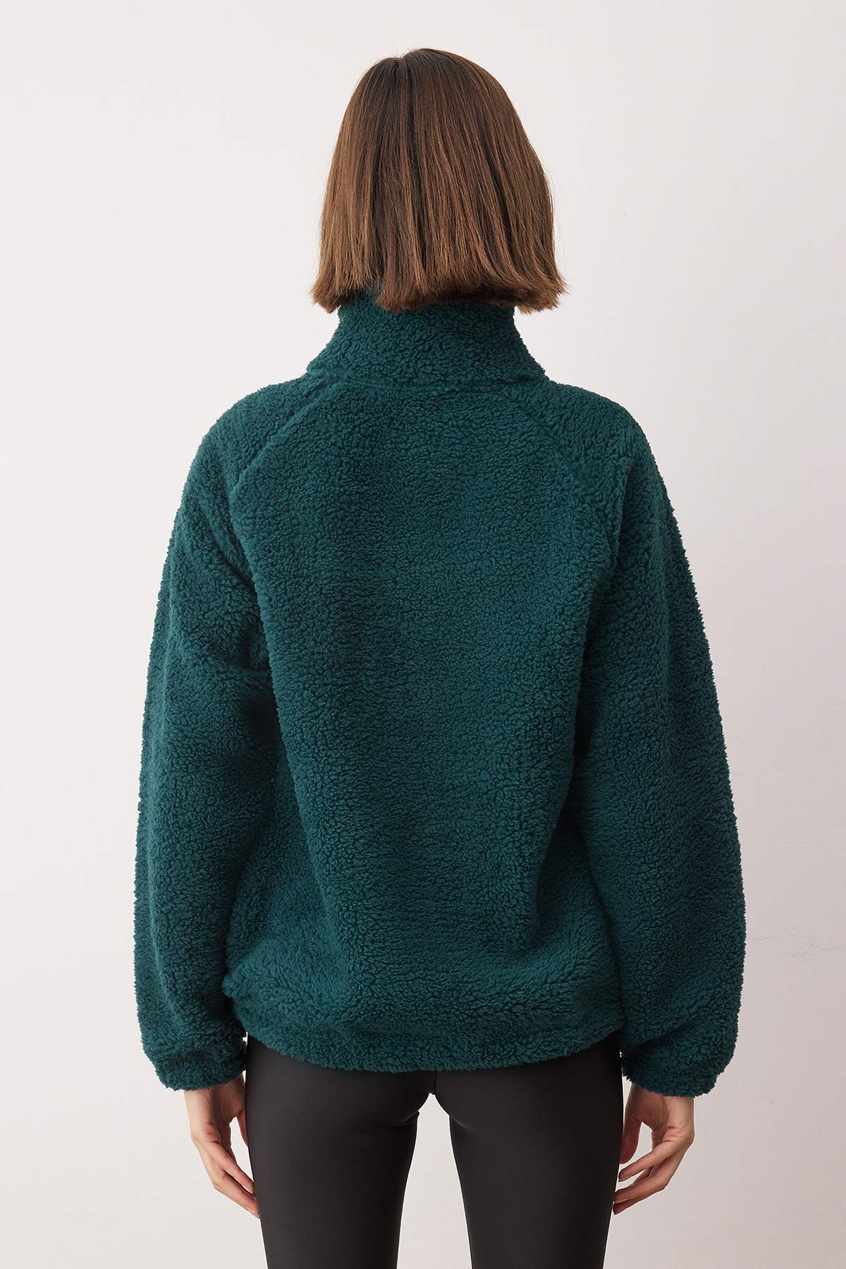Trendyolmilla Petrol Düz Renk Peluş Oversize/Geniş Kalıp Örme Sweatshirt TWOAW26SW00022