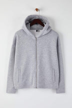 Trendyolmilla Gri Melanj Kalın İçi Polarlı Kapüşonlu Fermuarlı Oversize/Geniş Kesim Örme Sweatshirt TWOAW26SW00111