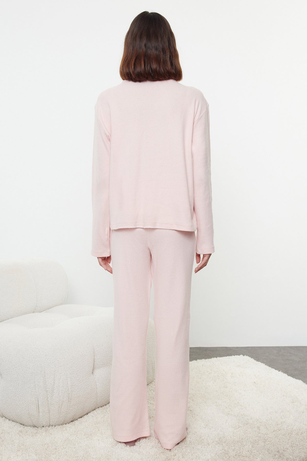 Trendyolmilla Pembe Fırçalı Soft Fitilli Hırka Örme Pijama Takımı THMAW25PT00074