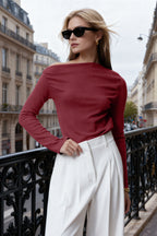 Trendyolmilla Bordo Drapeli Kayık Yaka Asimetrik Esnek Uzun Kol Örme Bluz TWOAW24BZ00393