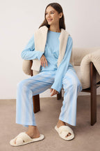 Trendyolmilla Antrasit Pamuklu Çizgili Örme Pijama Takımı THMAW25PT00188