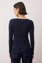 Trendyolmilla Haki Fitted/Vücuda Oturan Aksesuar/Cut out Detaylı Uzun Kollu Esnek Örme Bluz TWOAW26BZ00130