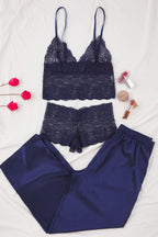 Trendyolmilla Çok Renkli 3'lü Çeyiz Set Çiçekli Üst Dantel, Alt Saten Külotlu Dokuma Pijama Takımı THMAW26PT00077