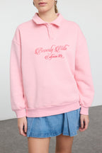 Trendyolmilla Sarı Gömlek Yaka Nakışlı Regular Fit Kalın İçi Polarlı Örme Sweatshirt TWOAW24SW00182