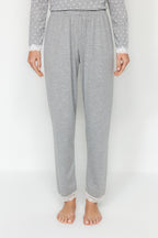 Gri Puantiyeli Dantelli Tshirt-Pantolon Örme Pijama Takımı THMAW24PT00182
