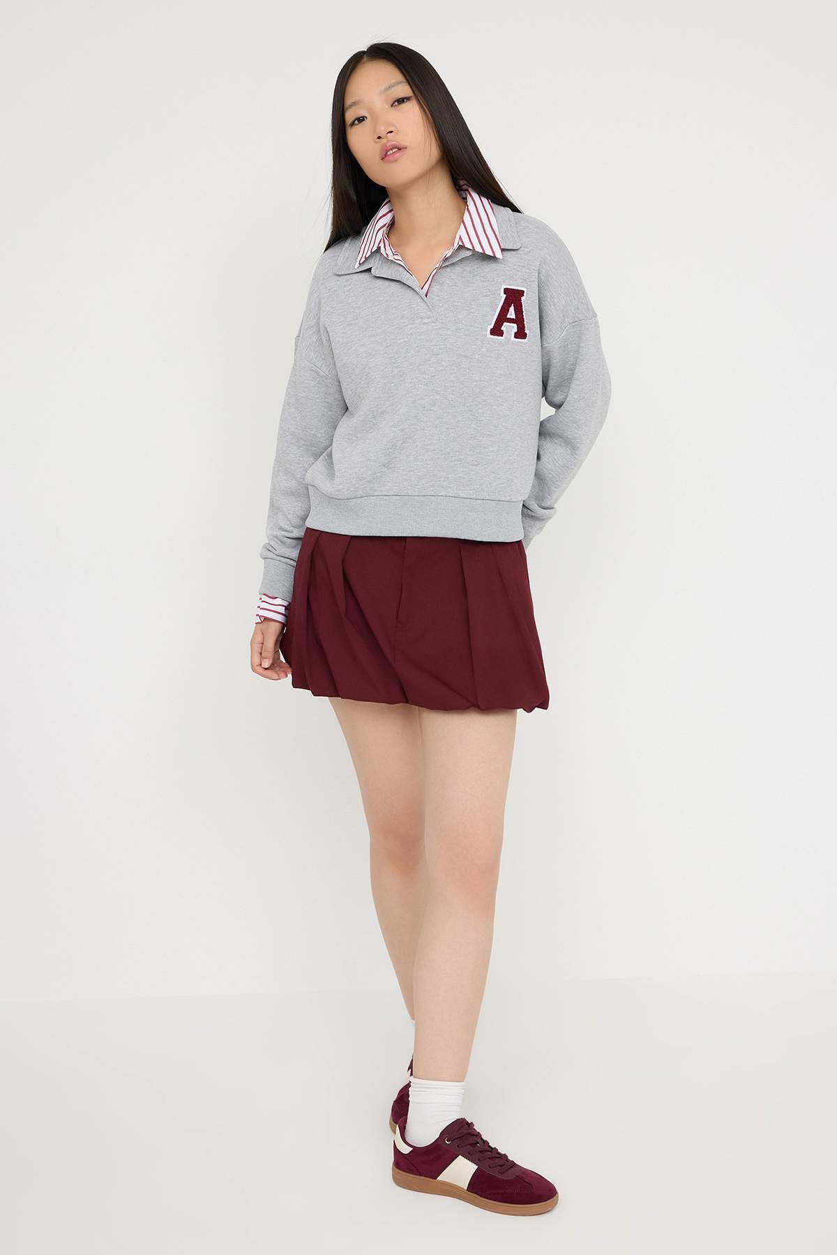 Trendyolmilla Teen Gri Melanj Slogan Nakışlı Regular/Normal Kalıp Örme Sweatshirt TWOAW26SW00049