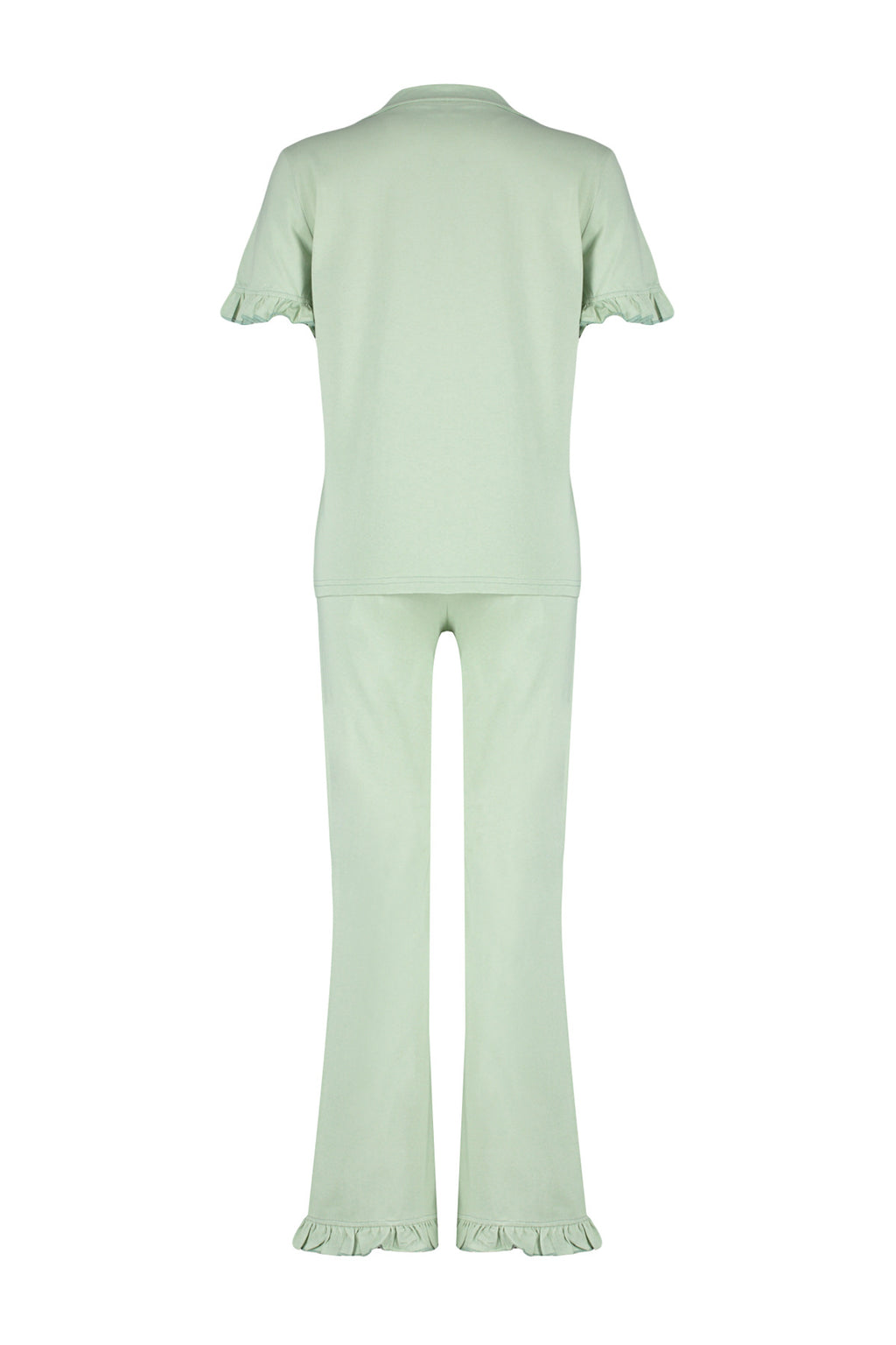 Trendyolmilla Gül Kurusu %100 Pamuklu Fırfır Detaylı Örme Pijama Takımı THMSS24PT00223