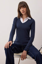 Trendyolmilla Gri Melanj Dokuma Detaylı Gömlek Yaka Regular/Normal Kalıp Örme Bluz TWOAW25BZ00035