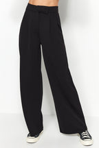 Trendyolmilla Yunus Gri Cırt Cırt Kapamalı Yüksek Bel Pileli Wide Leg/Geniş Kesim Örme Pantolon TWOAW24PL00177