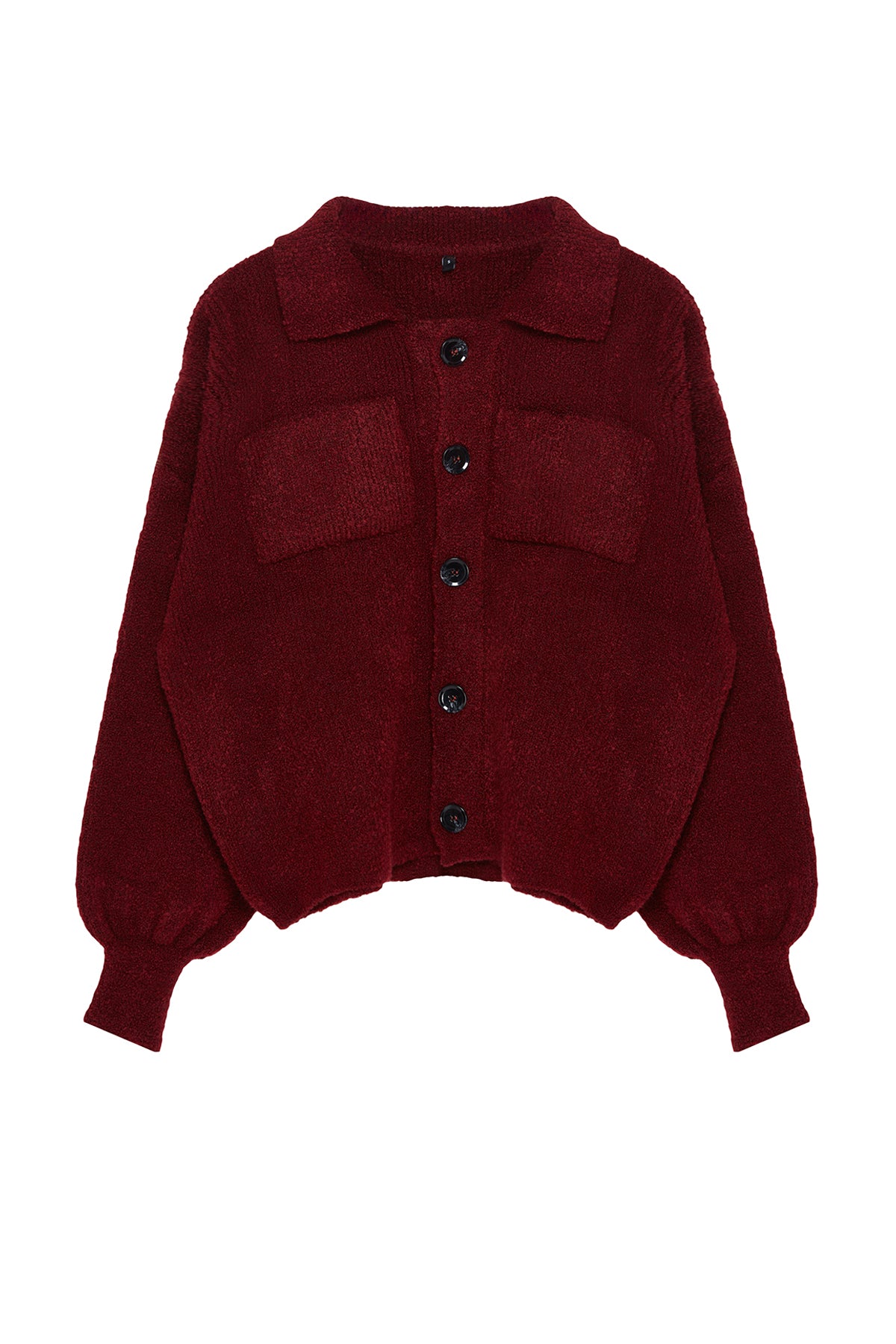 Trendyolmilla Bordo Yumuşak Dokulu Mont Görünümlü Triko Hırka TWOAW25HI00162