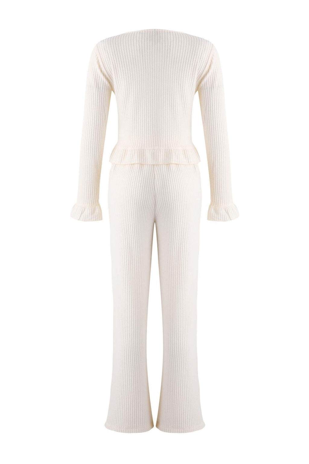 Trendyolmilla Kahverengi Fırfırlı Waffle Örme Pijama Takımı THMAW26PT00126