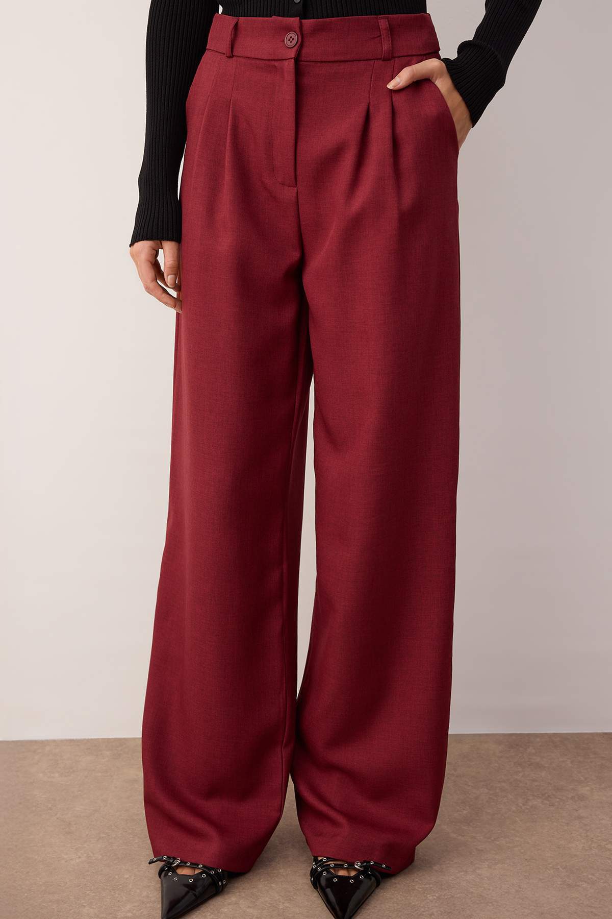 Trendyolmilla Vizon Wide Leg/Geniş Paça Pilili Dokuma Pantolon TWOAW22PL0475