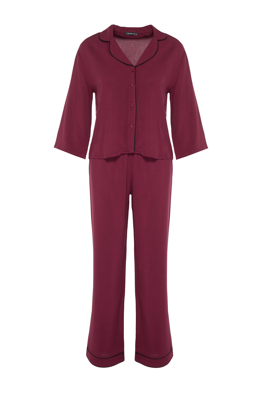 Trendyolmilla Bordo Biyeli Viskon Dokuma Pijama Takımı THMAW21PT0292