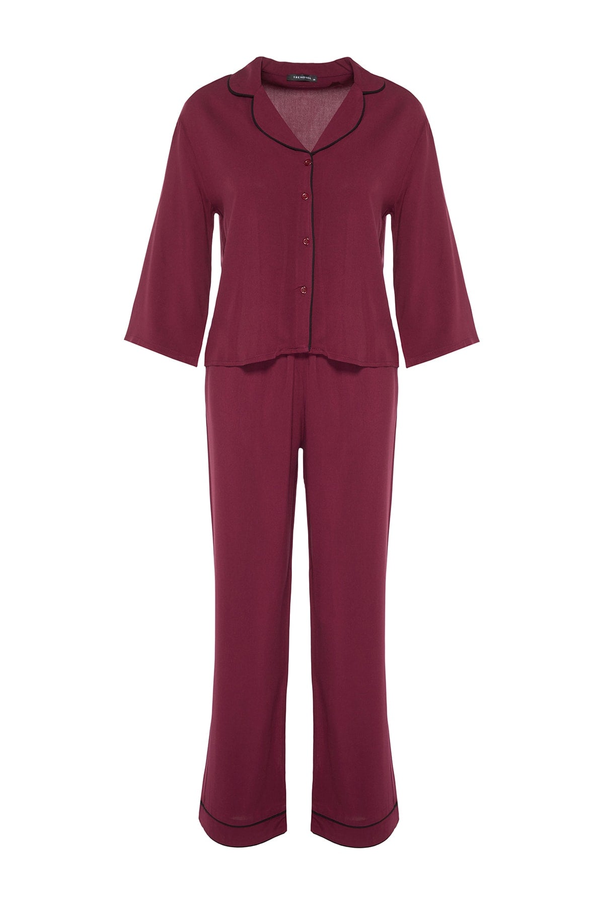 Trendyolmilla Bordo Biyeli Viskon Dokuma Pijama Takımı THMAW21PT0292