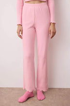 Trendyolmilla Pembe V Yaka Baby Overloklu Yumuşak Tuşe Fırçalı Kışlık Fitilli Örme Pijama Takımı THMAW26PT00011