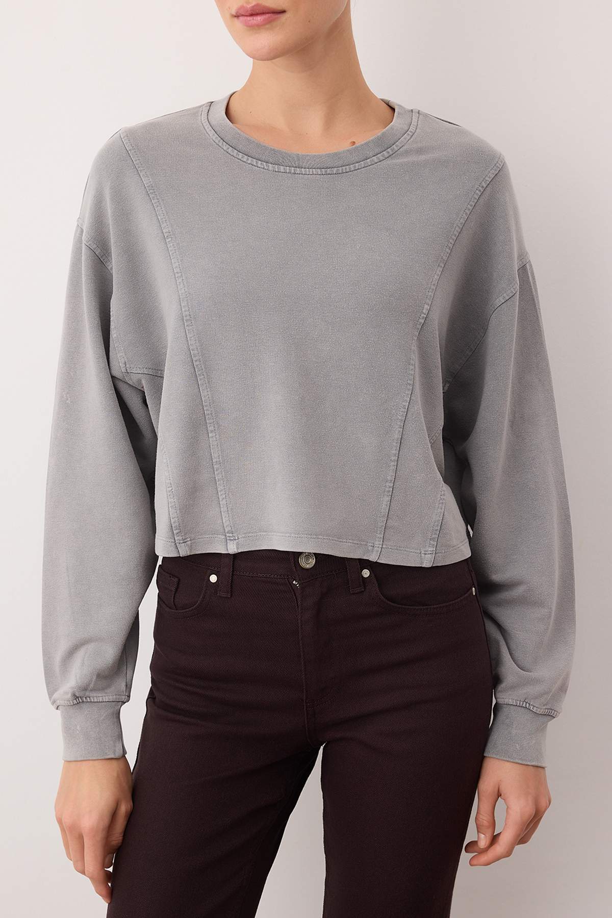Gri Relaxed/Rahat Kalıp Dikiş Detaylı Örme Sweatshirt TWOAW26SW00237