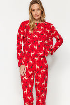 Trendyolmilla Bej %100 Pamuklu Yılbaşı Temalı Örme Pijama Takımı THMAW21PT0771