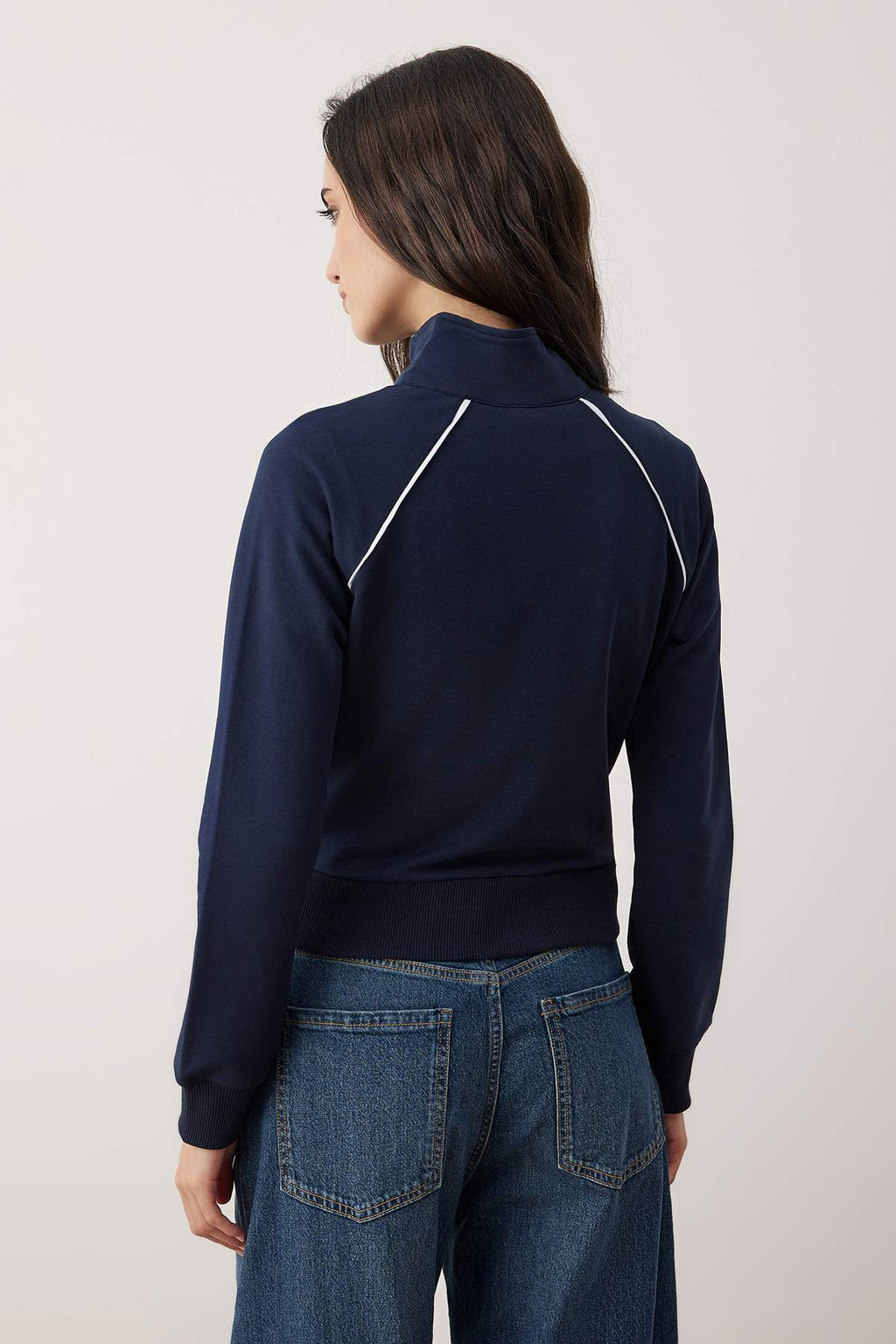 Lacivert Fitted/Vücuda Oturan Biyeli Full Fermuarlı Örme Sweatshirt TWOAW26SW00190