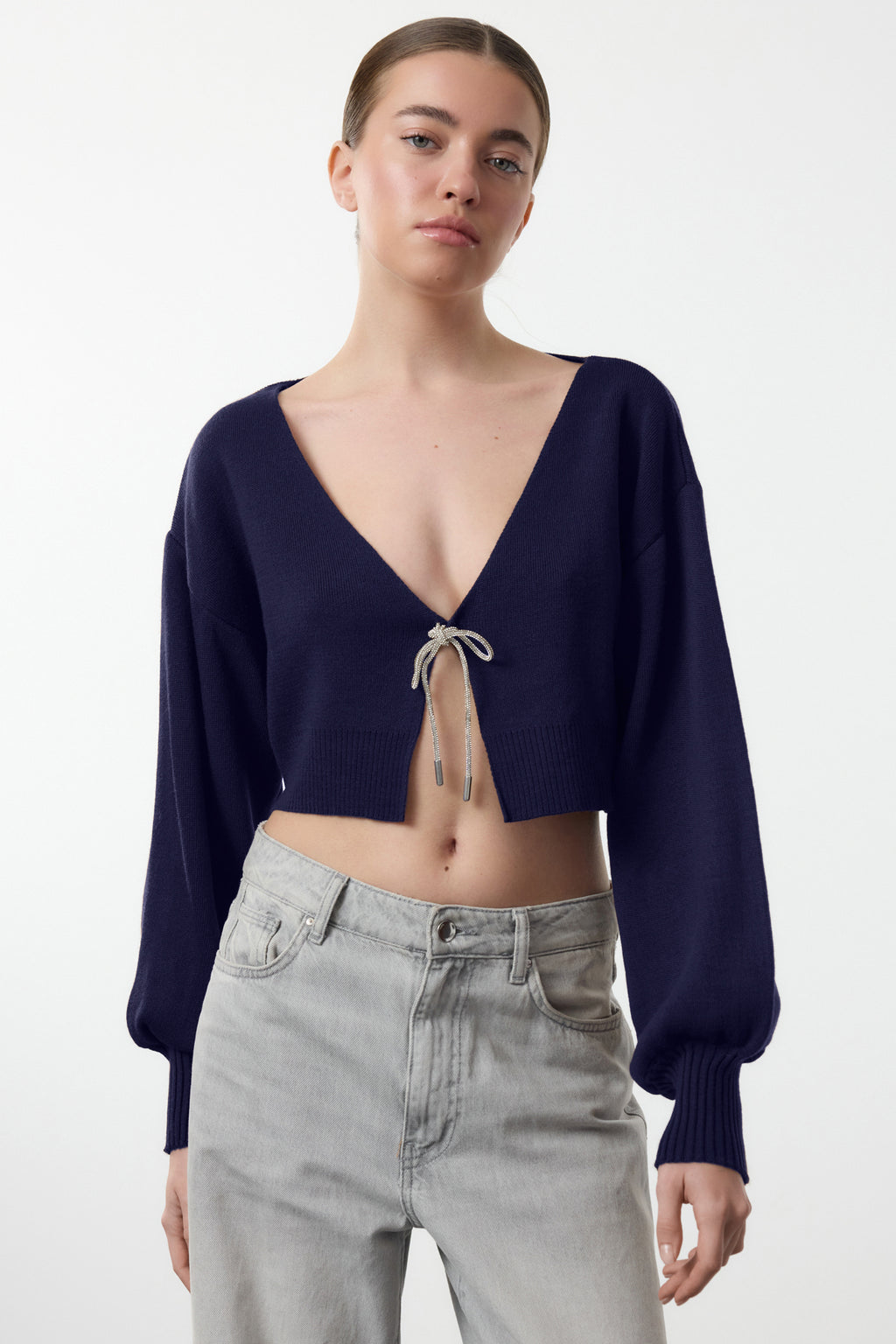 Trendyolmilla Bordo Süper Crop Basic Fiyonklu Triko Hırka TWOAW24HI00315