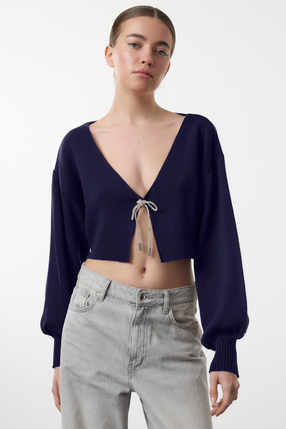 Trendyolmilla Bordo Süper Crop Basic Fiyonklu Triko Hırka TWOAW24HI00315