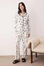 Trendyolmilla Mavi %100 Pamuklu Desenli Örme Pijama Takımı THMAW21PT0084