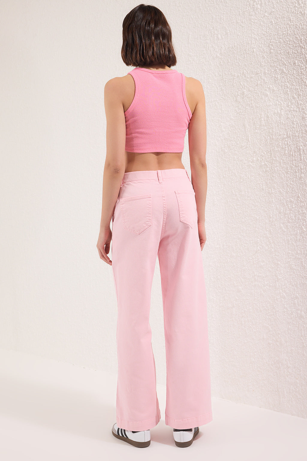 Trendyolmilla Pembe Düğme Detaylı Yüksek Bel Comfort/Esnek Wide Leg Jeans TWOSS25JE00183