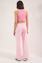 Trendyolmilla Pembe Düğme Detaylı Yüksek Bel Comfort/Esnek Wide Leg Jeans TWOSS25JE00183