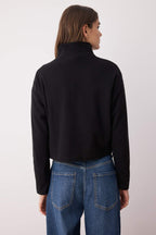 Trendyolmilla Siyah Selanik/Triko Görünümlü Fermuarlı Yaka Regular/Normal Kalıp Örme Sweatshirt TWOAW22SW0732