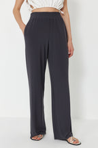Trendyolmilla Antrasit Wide Leg/Rahat Kesim Yüksek Bel Esnek Pantolon TWOSS23PL00129