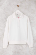 Ekru Oversize/Geniş Kalıp Patlı Polo Yaka Kalın Örme Sweatshirt TWOAW26SW00008