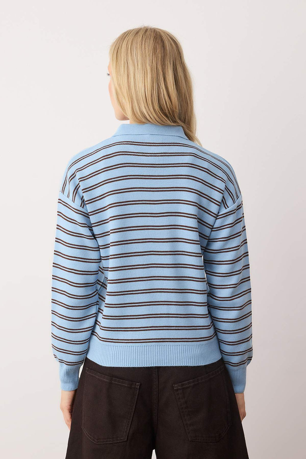 Trendyolmilla Açık Mavi Çizgili Polo Yaka Triko Kazak TWOAW22KZ0193