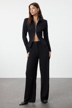 Trendyolmilla Gül Kurusu Wide Leg/Geniş Paça Yüksek Bel Dokuma Pantolon TWOSS23PL00314