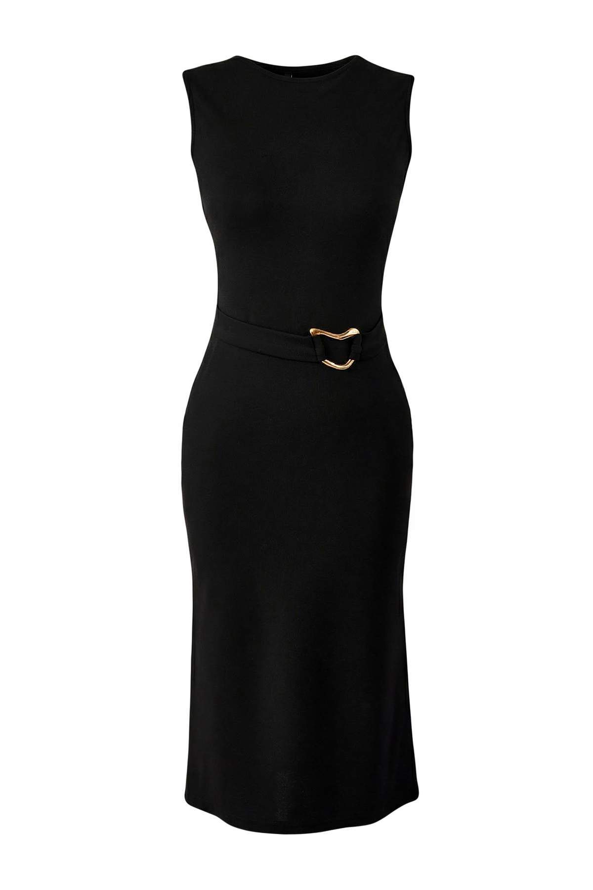 Trendyolmilla Kırmızı Bodycon Kolsuz Aksesuar Detaylı Midi İnterlok Örme Elbise TWOSS26EL00016