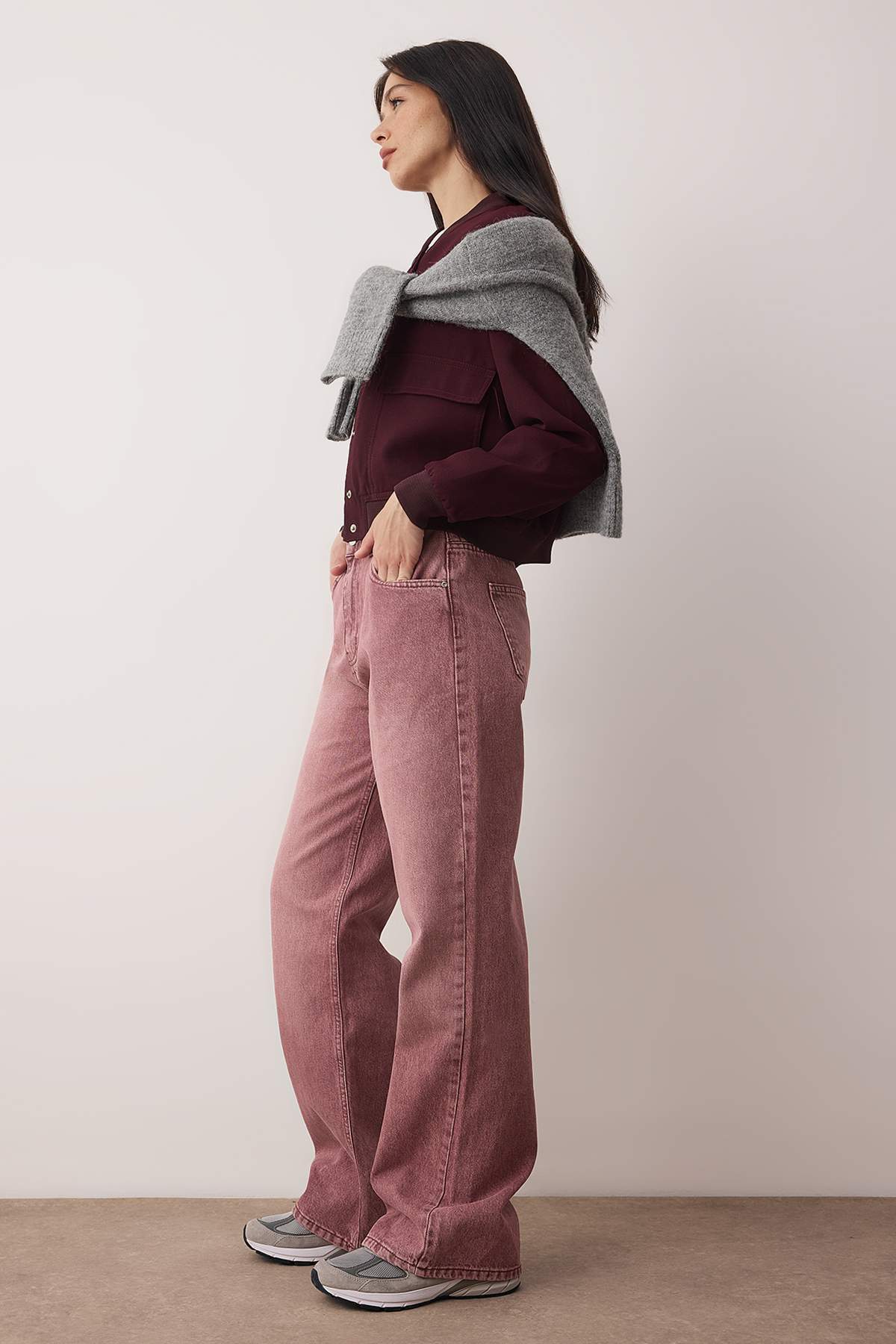 Trendyolmilla Gül Kurusu Normal Bel Wide Leg Jeans TWOSS24JE00011