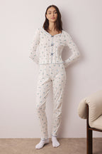 Trendyolmilla Bordo %100 Pamuklu Çiçekli Kurdele/Fiyonklu Fitilli/Pointel Örme Pijama Takımı THMAW26PT00070