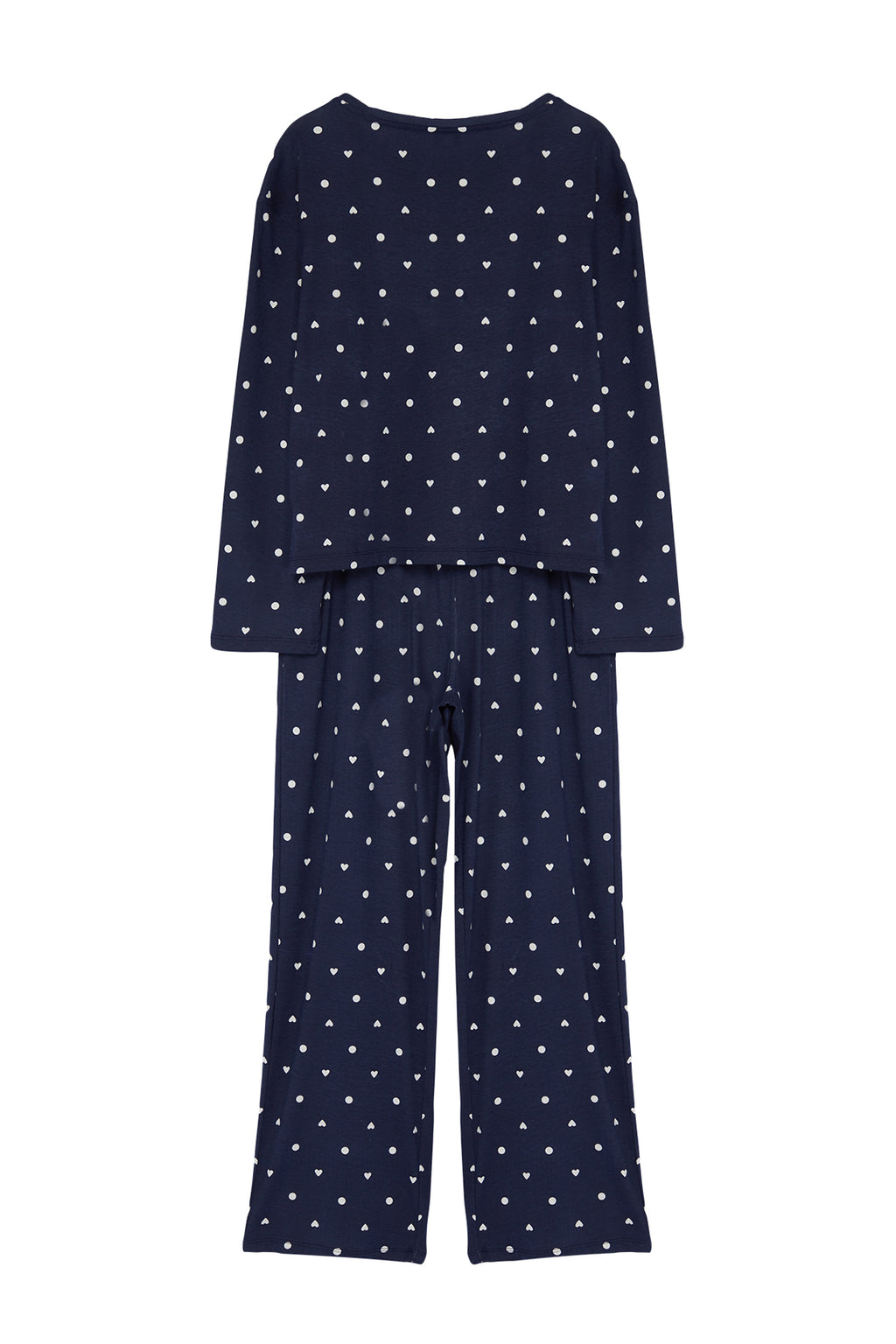 Trendyolmilla Kahverengi %100 Pamuklu Puantiye ve Kalpli Örme Pijama Takımı THMAW25PT00039