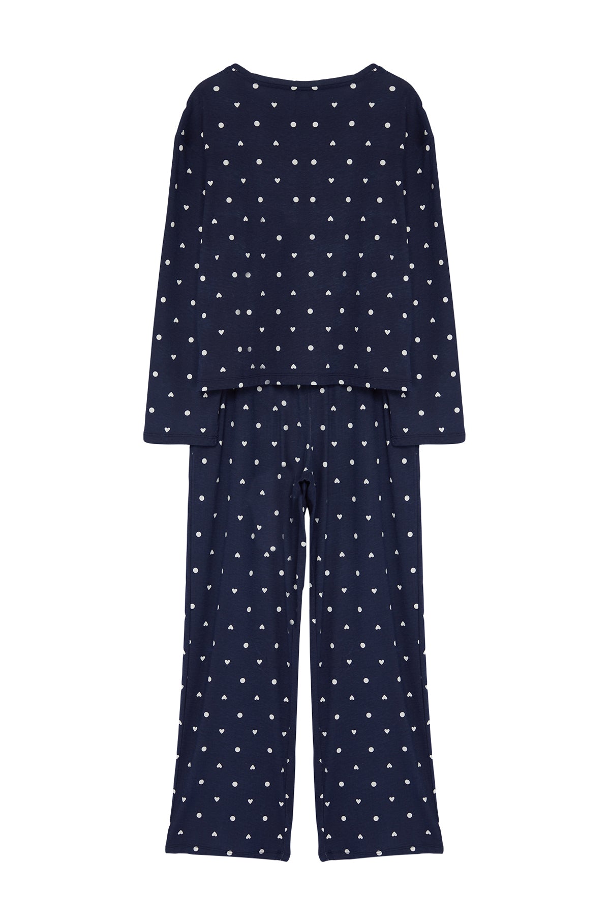 Trendyolmilla Kahverengi %100 Pamuklu Puantiye ve Kalpli Örme Pijama Takımı THMAW25PT00039